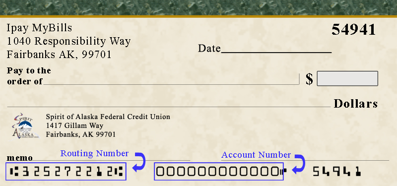 Demonstration of account and routing numbers on a check